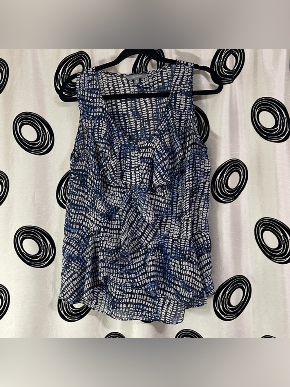 Daisy Fuentes Navy and White Ruffle-Front Sleeveless Camisole
